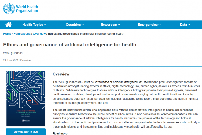 世卫组织概述了健康人工智能的伦理原则