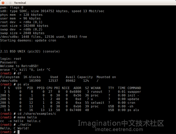 运行在基于MIPS架构的PIC32MX MCU上的RetroBSD操作系统